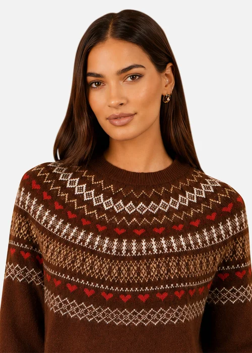 Yumi Brown Relaxed Fairisle Jumper - M Image 3