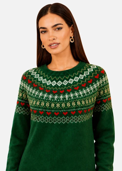 Yumi Green Relaxed Fairisle Jumper - L Image 3