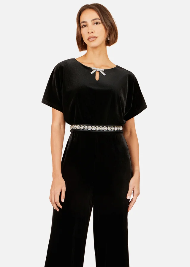 Yumi Black Velvet Jumpsuit With Embellishment