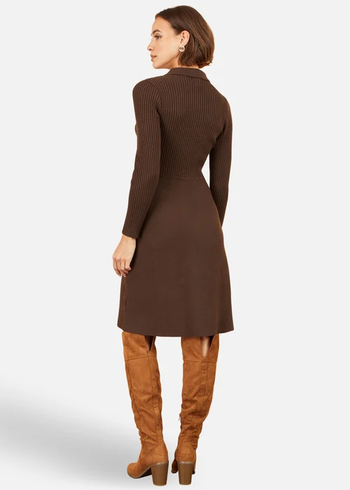 Yumi Brown Rib Knit Midi Shirt Dress With Snaffle Belt - L Image 3