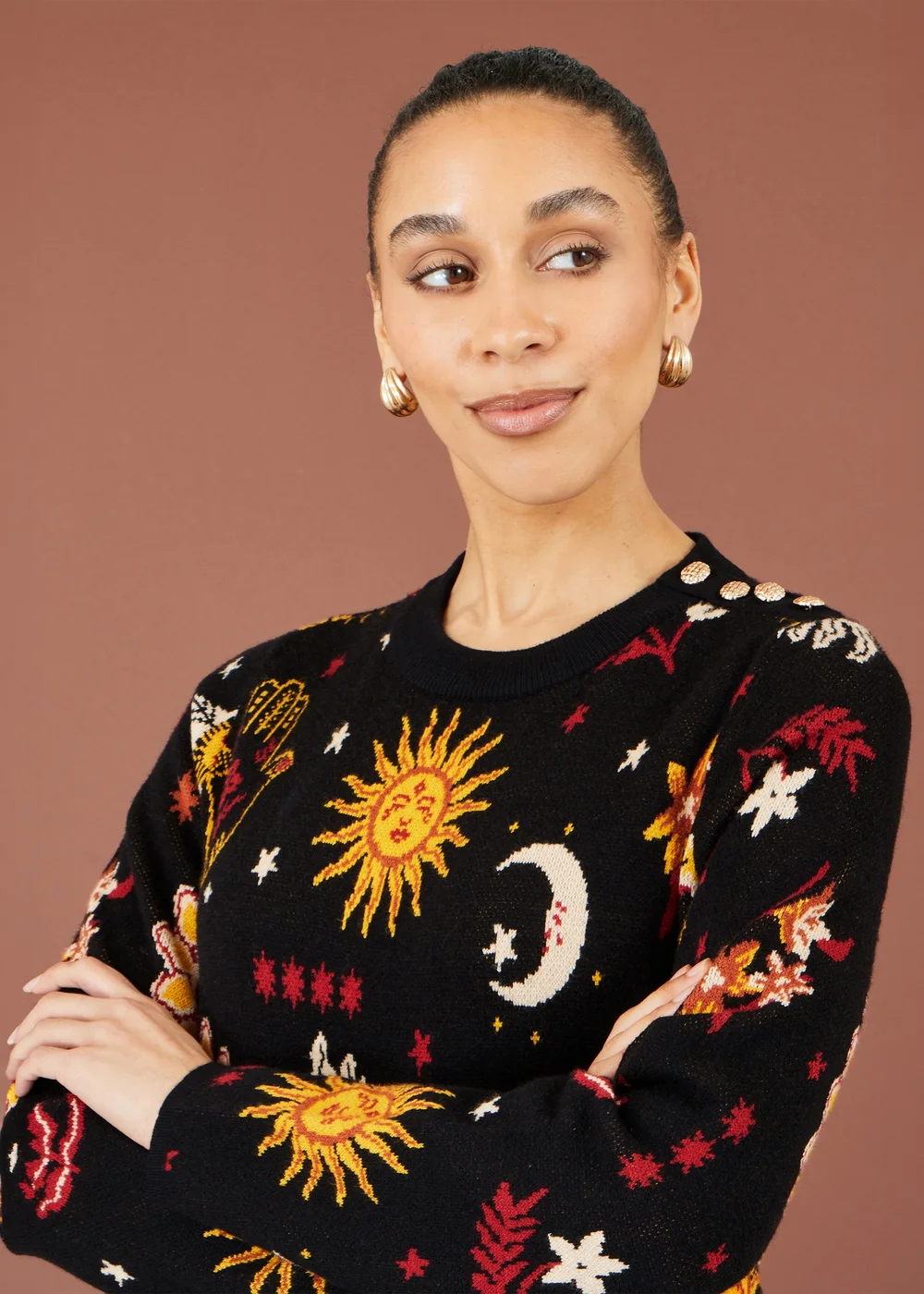 Yumi Black Cosmic Intarsia Knitted Tunic Dress - S Image 5