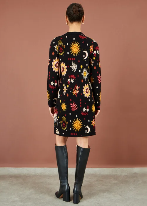 Yumi Black Cosmic Intarsia Knitted Tunic Dress - S Image 4