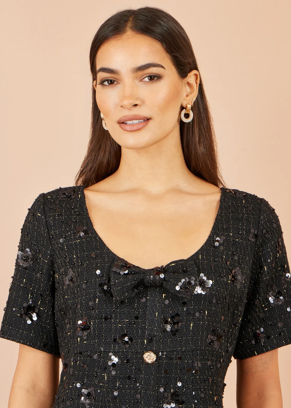 Yumi Black Boucle Sequin Bow Mini Dress - 10 Image 3