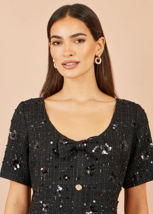 Yumi Black Boucle Sequin Bow Mini Dress - 10 Image 3