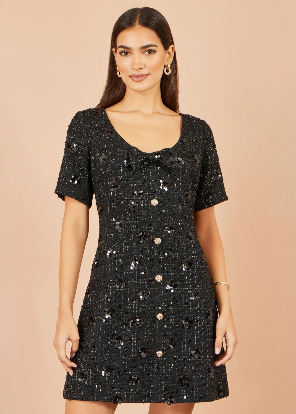 Yumi Black Boucle Sequin Bow Mini Dress - 10 Image 1