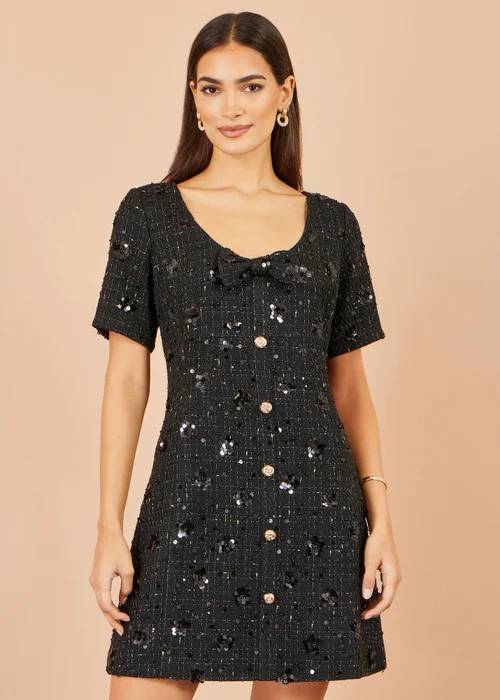 Yumi Black Boucle Sequin Bow Mini Dress - 10 Image 1