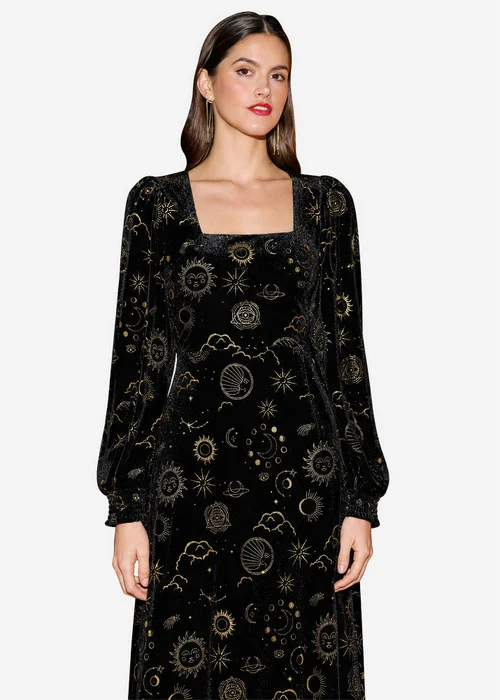 Yumi Black Cosmic Foil Print Midi Dress - 12 Image 1