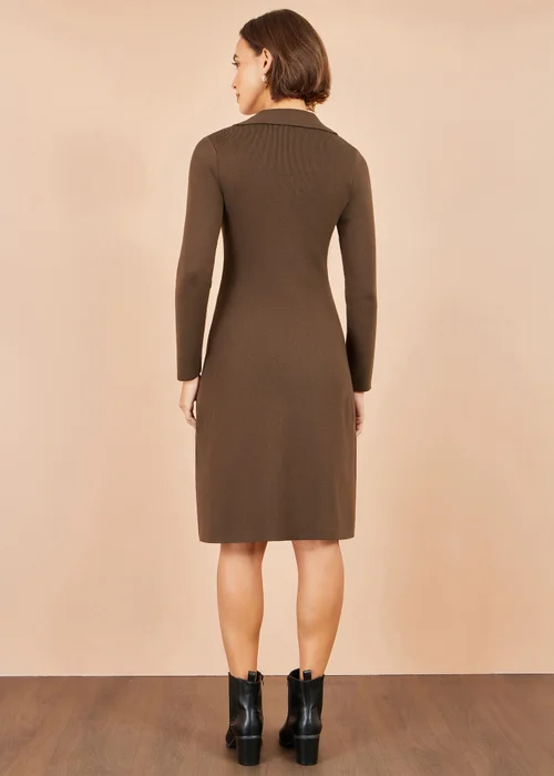 Yumi Brown Knitted Ruched Collar Dress - S Image 3