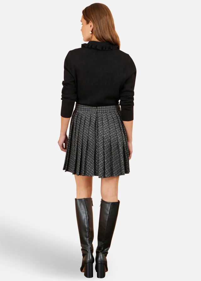 Yumi Black Check Pleated Mini Skirt