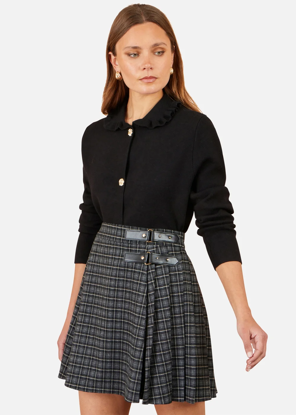 Yumi Black Check Pleated Mini Skirt - 8 Image 1