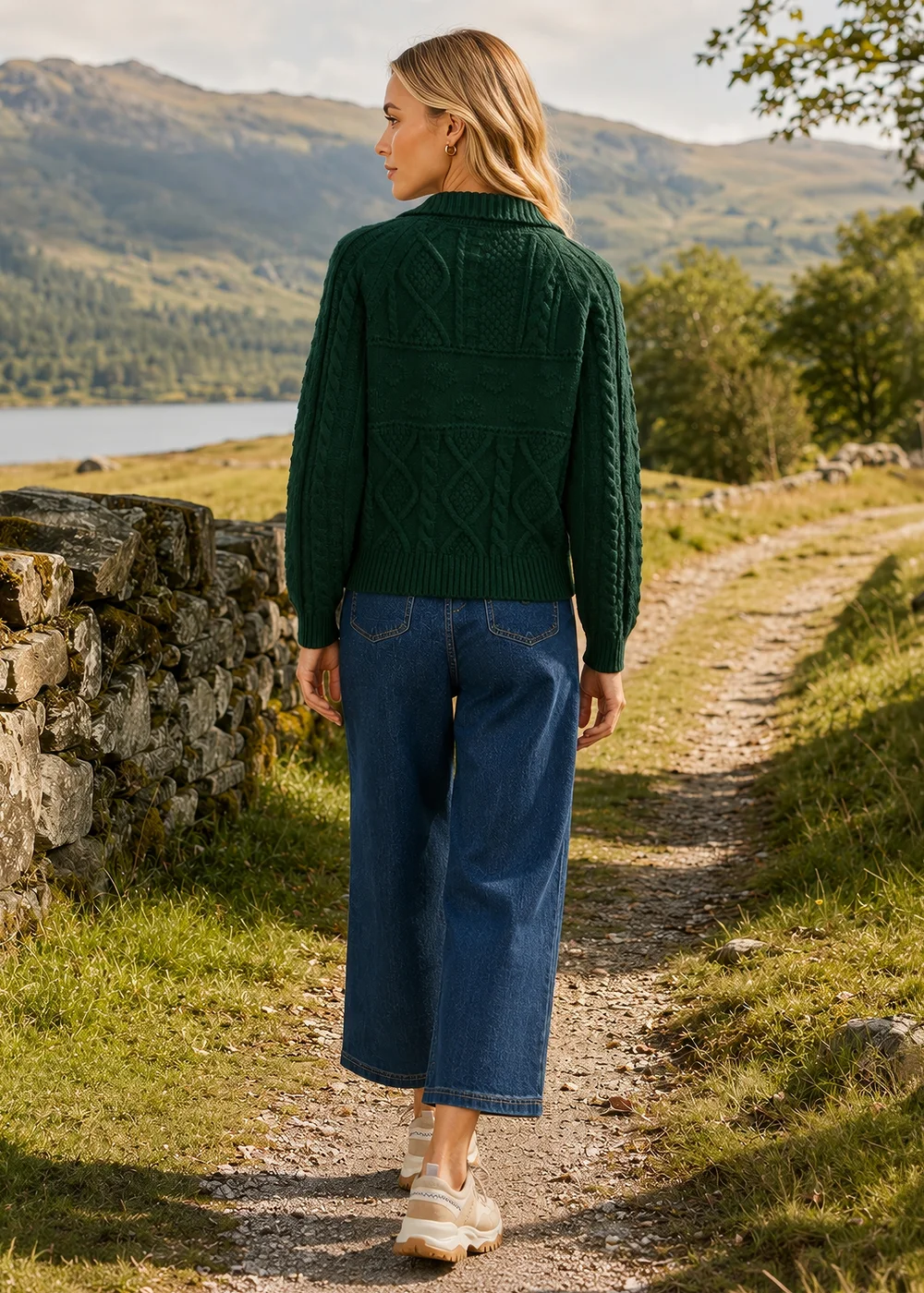 Yumi Green Cable Knit Boxy Jacket - S Image 2