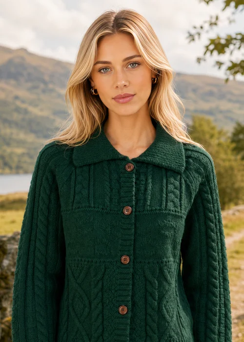 Yumi Green Cable Knit Boxy Jacket - S Image 3
