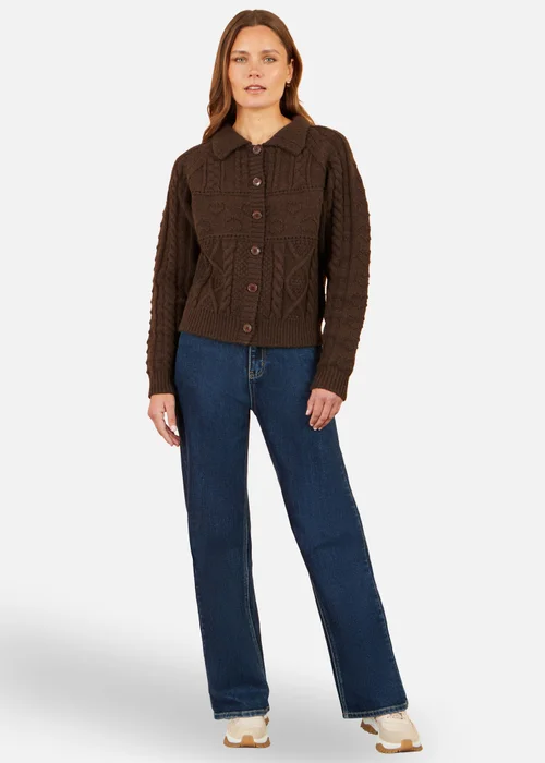 Yumi Brown Cable Knit Boxy Jacket - S Image 2