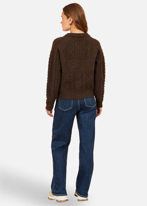Yumi Brown Cable Knit Boxy Jacket - S Image 3