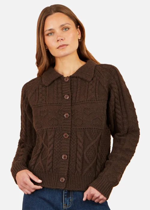 Yumi Brown Cable Knit Boxy Jacket - S Image 1