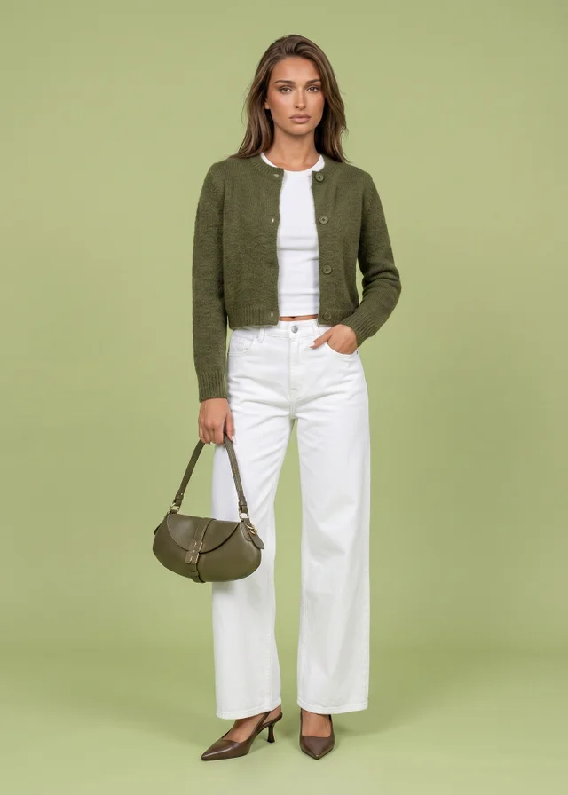 Urban Bliss Khaki Wool Blend Cropped Cardigan