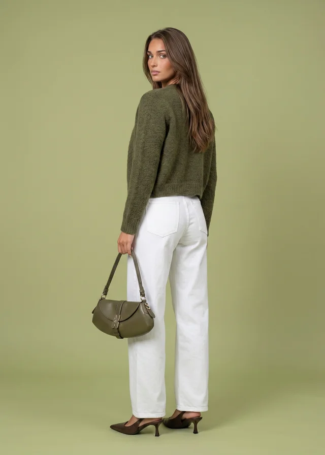 Urban Bliss Khaki Wool Blend Cropped Cardigan