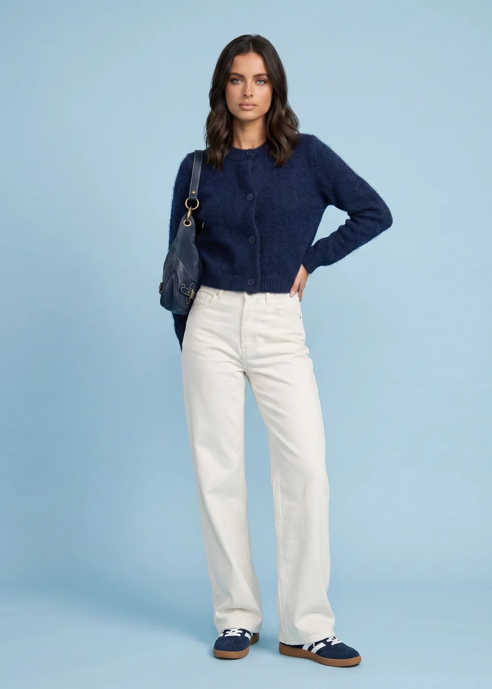 Urban Bliss Navy Wool Blend Cropped Cardigan - M Image 1