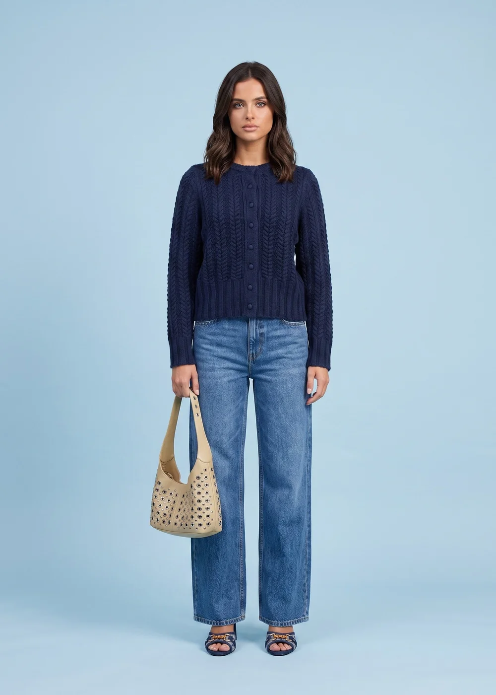Urban Bliss Wool Blend Cabled Cardigan - M Image 1