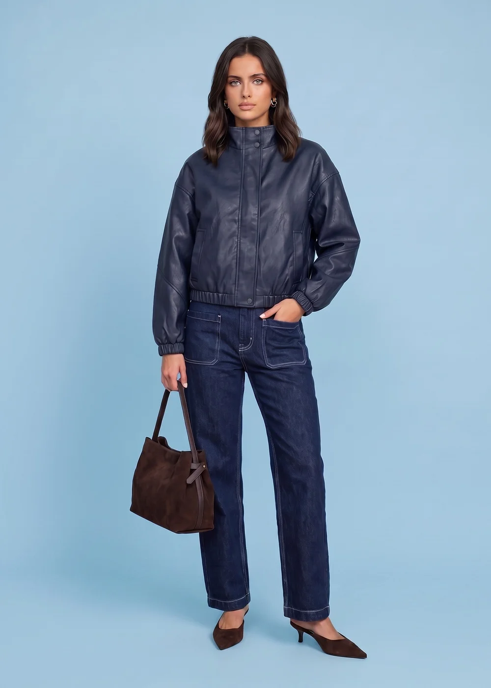 Urban Bliss Navy PU Oversized Jacket - 16 Image 1