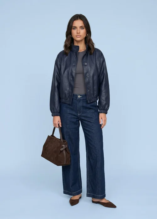 Urban Bliss Navy PU Oversized Jacket - 16 Image 2