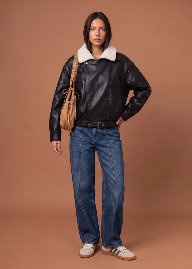Urban Bliss Black PU Borg Bomber Jacket