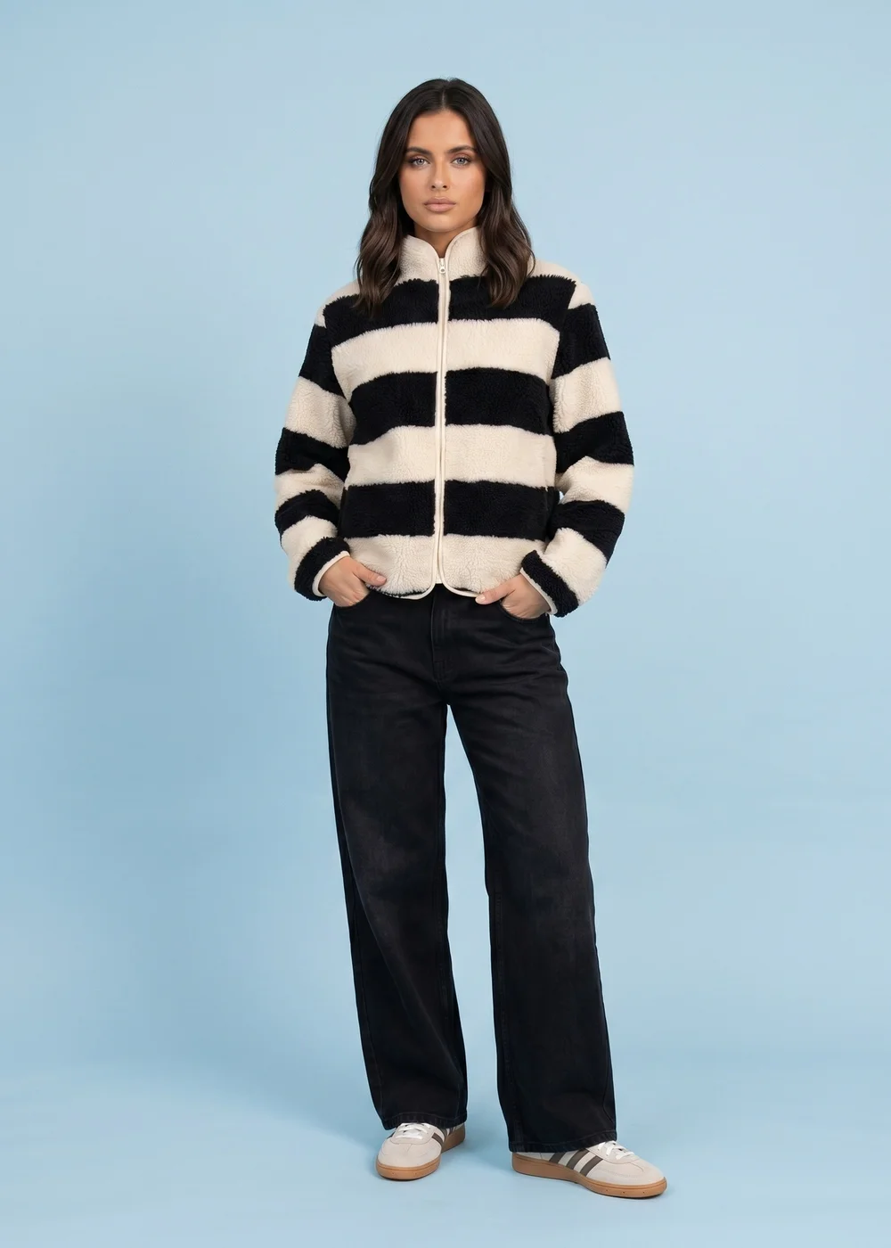 Urban Bliss Black Stripe Fleece Jacket - 12 Image 1