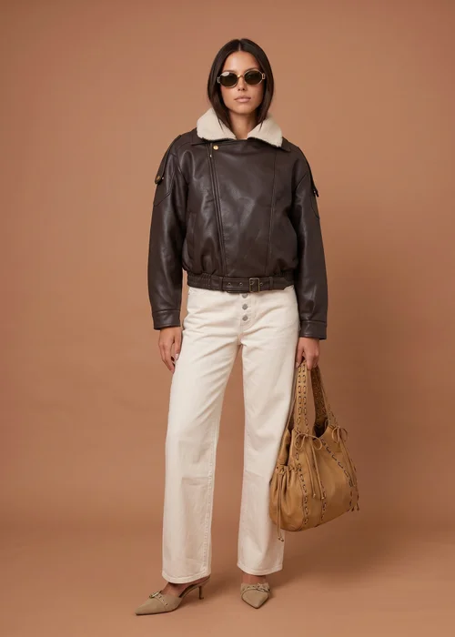 Urban Bliss Chocolate PU Borg Bomber Jacket - 16 Image 1