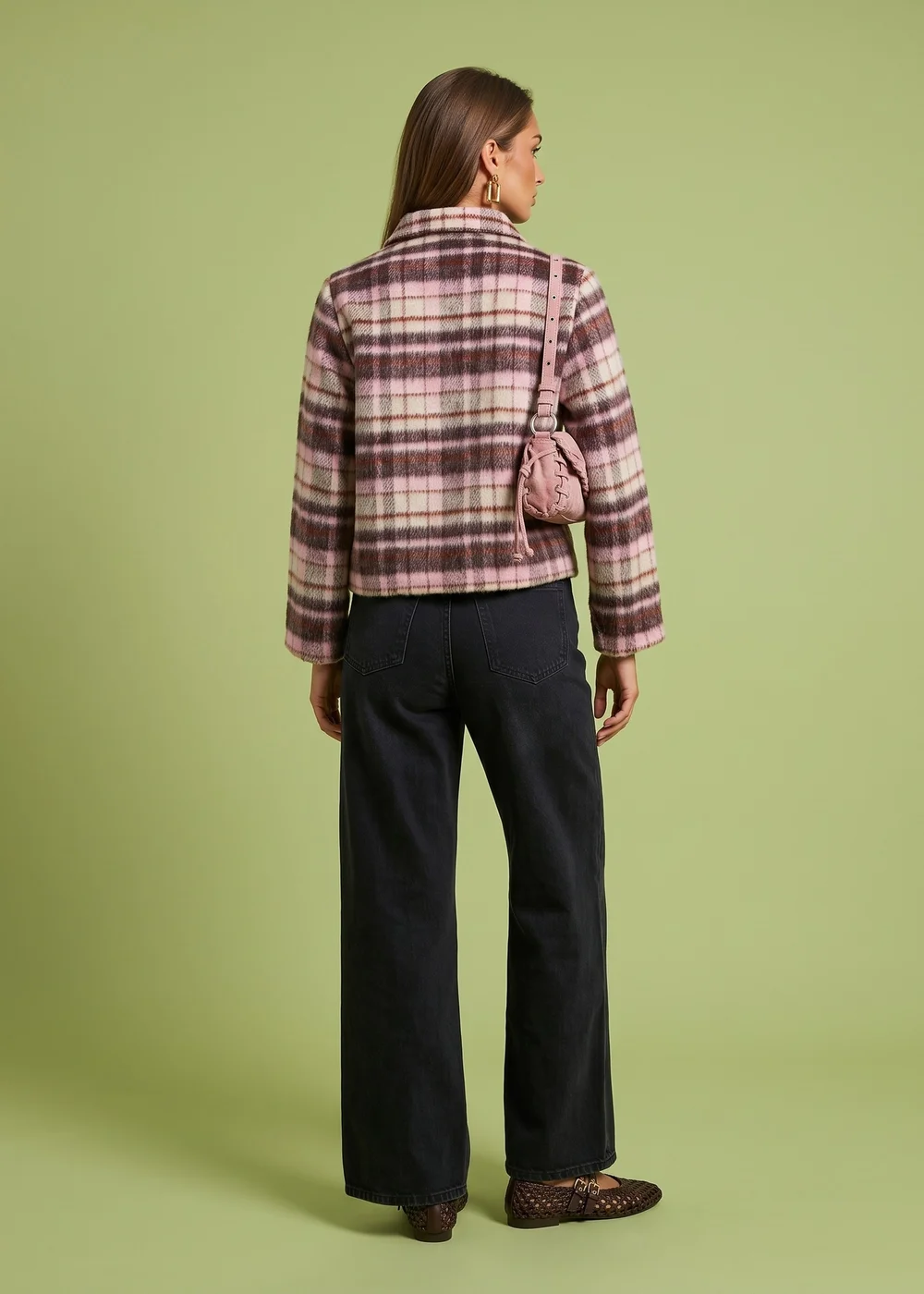 Urban Bliss Pink Wool Blend Check Patch Coat - 16 Image 3