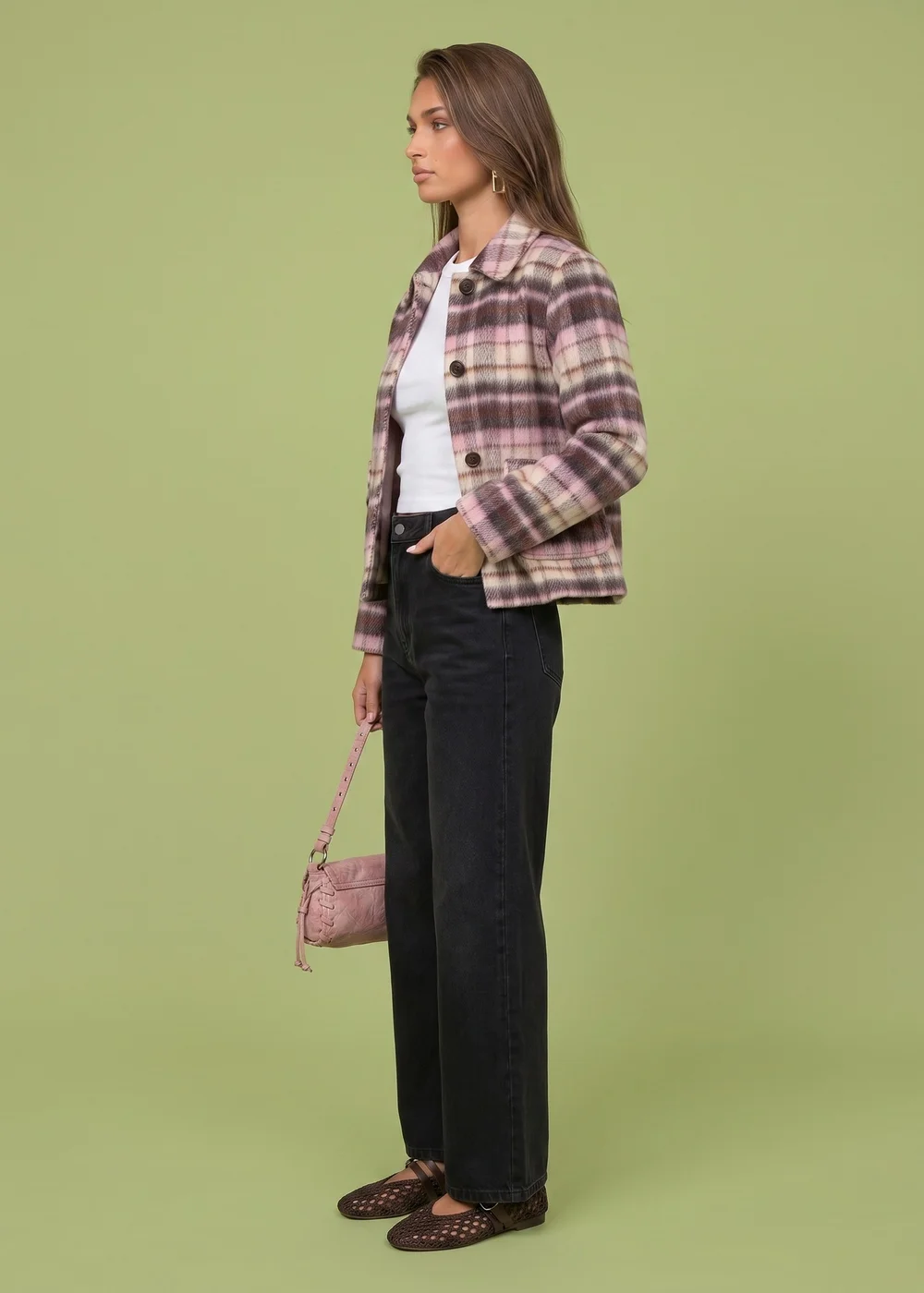 Urban Bliss Pink Wool Blend Check Patch Coat - 16 Image 2
