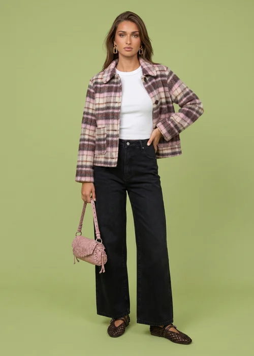 Urban Bliss Pink Wool Blend Check Patch Coat - 16 Image 1
