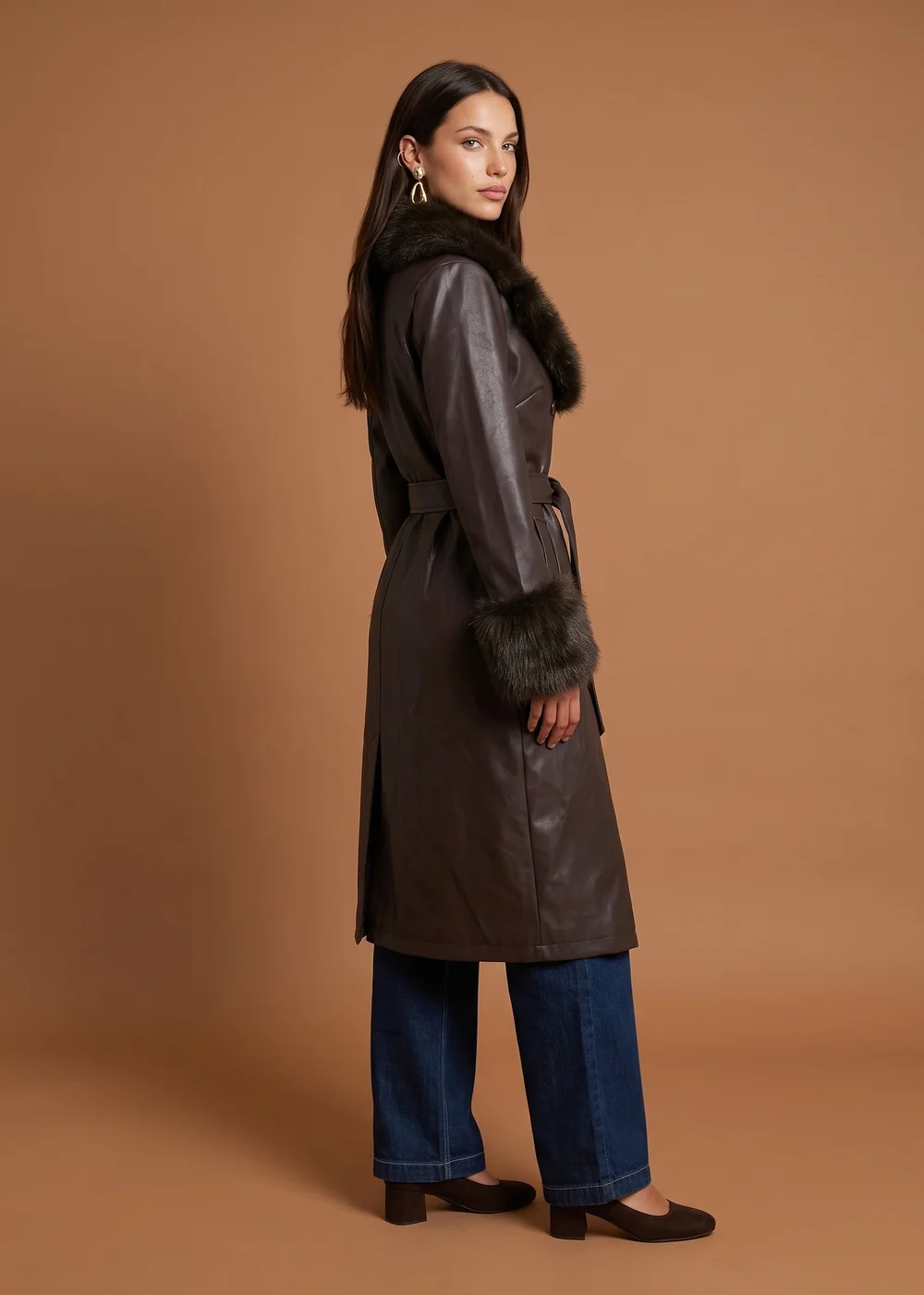 Urban Bliss Chocolate PU Fur Cuff Jacket - 10 Image 3