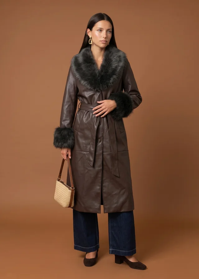 Urban Bliss Chocolate PU Fur Cuff Jacket
