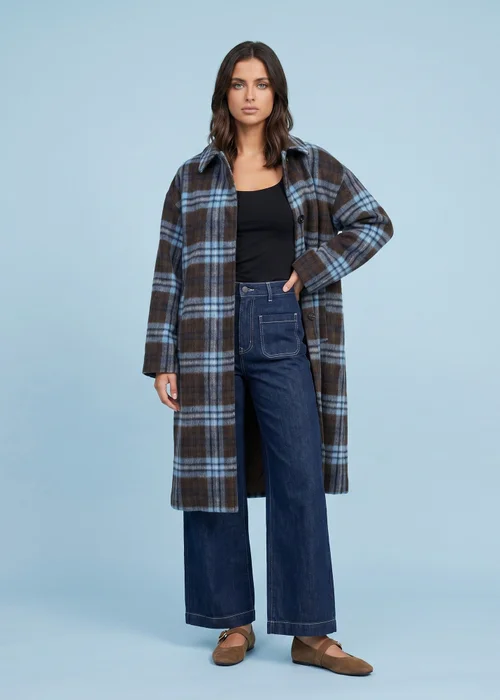 Urban Bliss Blue Wool Blend Check Longline Coat - 16 Image 1