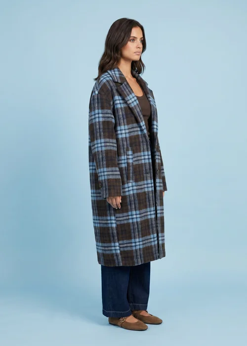 Urban Bliss Blue Wool Blend Check Longline Coat - 16 Image 2