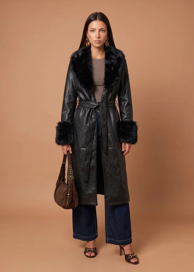 Urban Bliss Black PU Fur Cuff Jacket