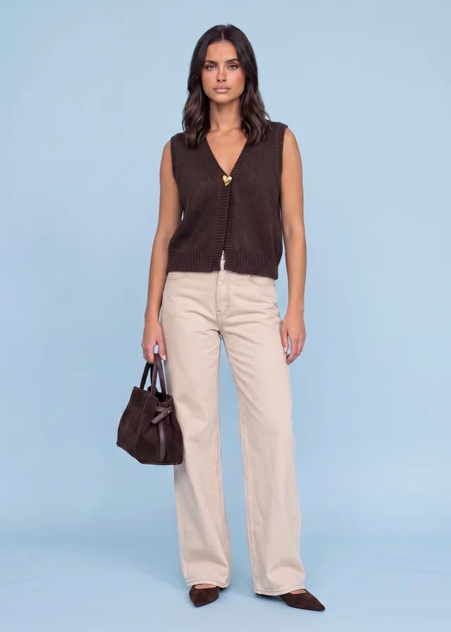 Urban Bliss Chocolate Wool Blend One Button Vest