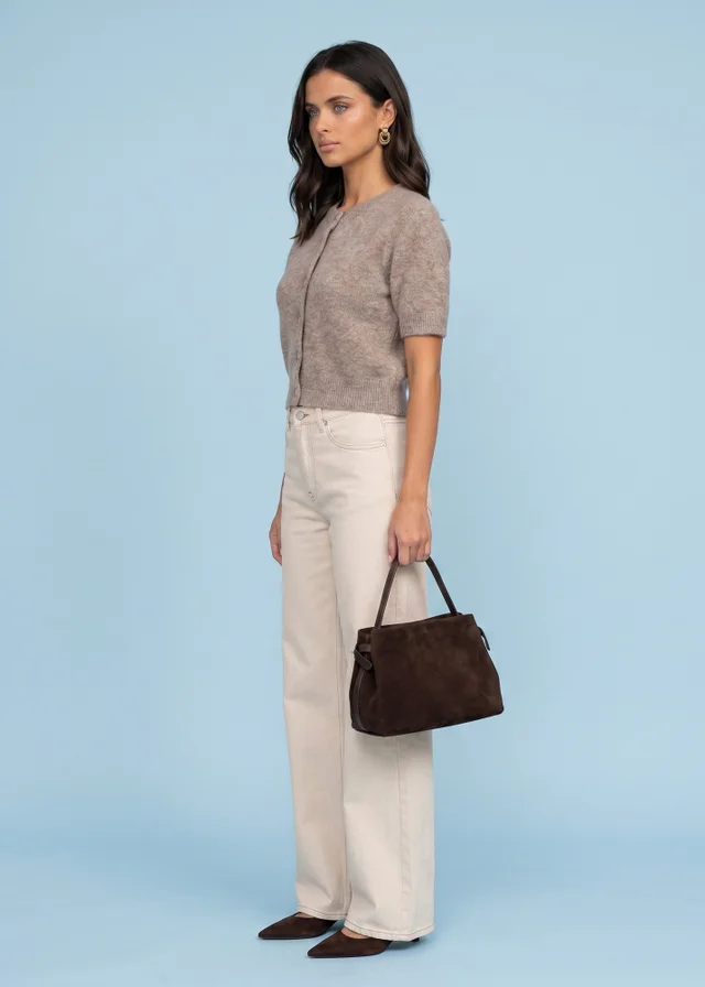 Urban Bliss Taupe Wool Blend Short Sleeved Cardigan