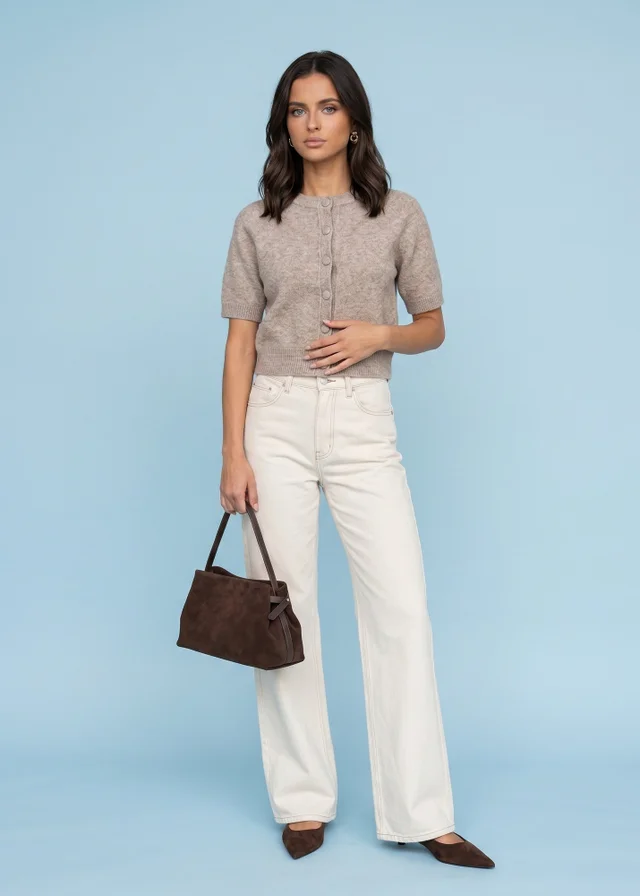 Urban Bliss Taupe Wool Blend Short Sleeved Cardigan