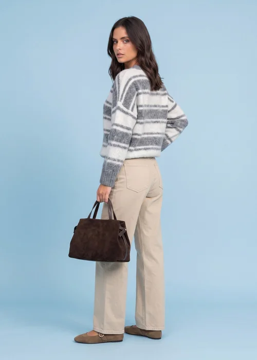 Urban Bliss Grey Wool Blend Stripe V Neck Jumper - L Image 3