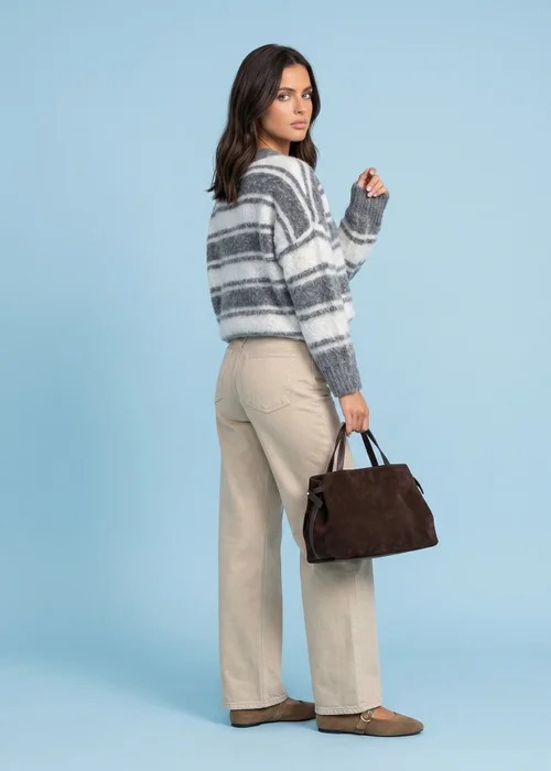 Urban Bliss Grey Wool Blend Stripe V Neck Jumper - L Image 2