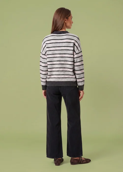 Urban Bliss Grey Wool Blend Stripe Contrast Rugby Jumper - L Image 3