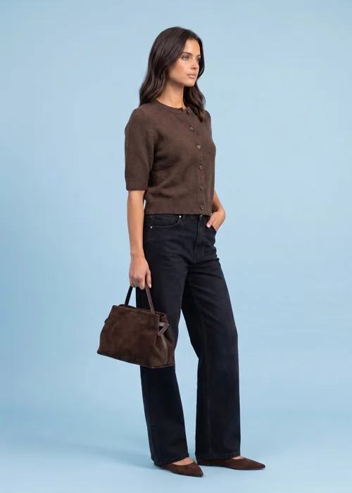 Urban Bliss Chocolate Wool Blend Short Sleeved Cardigan - L Image 2