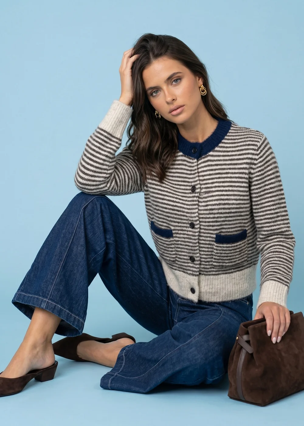 Urban Bliss Wool Blend Stripe Contrast Cardigan - M Image 1