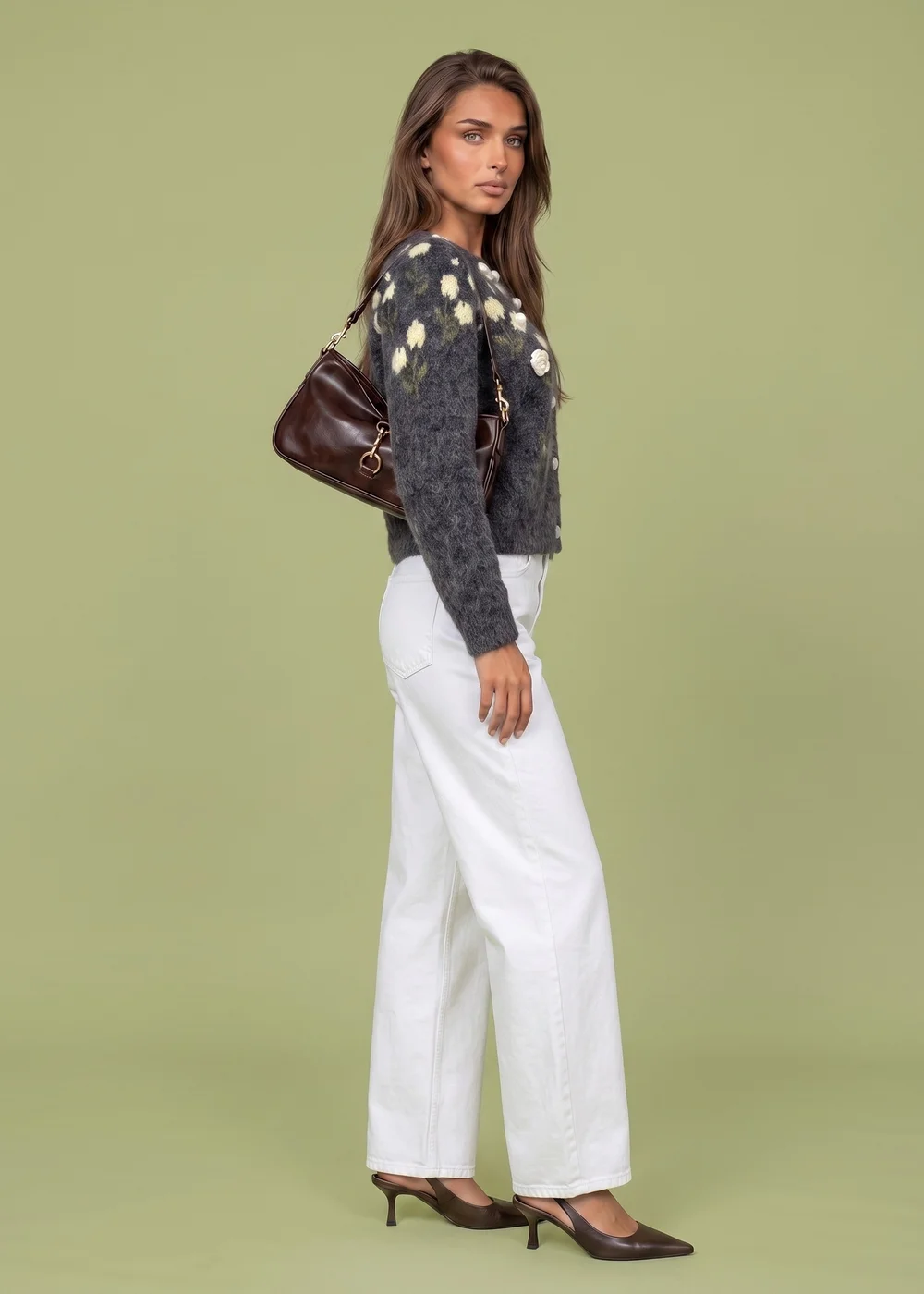 Urban Bliss Charcoal Wool Blend Flower Cardigan - M Image 2
