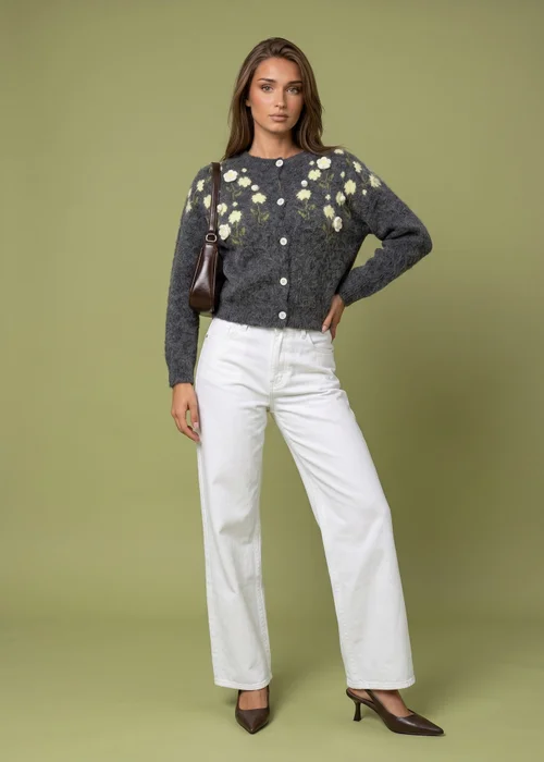 Urban Bliss Charcoal Wool Blend Flower Cardigan - M Image 1
