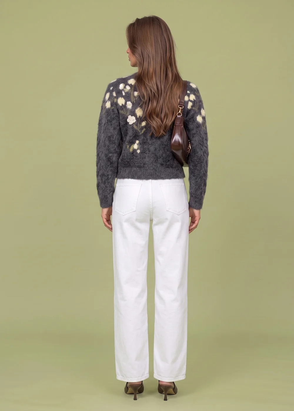 Urban Bliss Charcoal Wool Blend Flower Cardigan - M Image 3