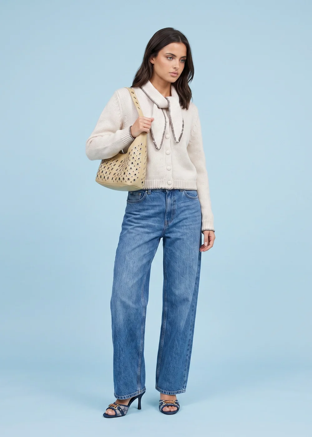 Urban Bliss Cream Wool Blend Contrast Cardigan - L Image 1