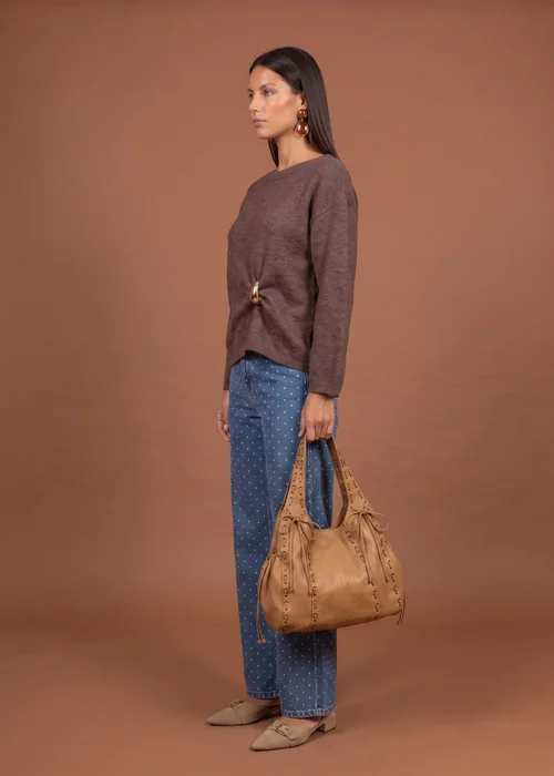 Urban Bliss Brown Wool Blend Gold Trim Jumper - M Image 2
