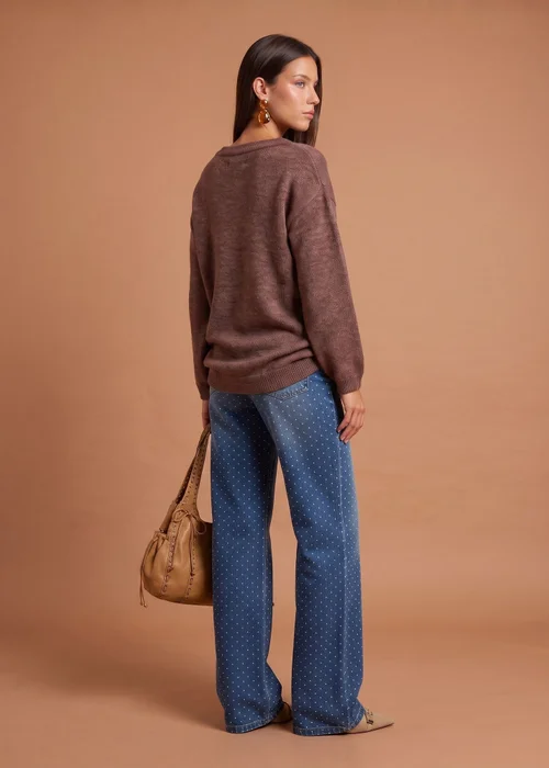 Urban Bliss Brown Wool Blend Gold Trim Jumper - M Image 3